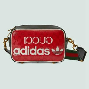 GUCCI Adidas X Kleine Umhängetasche - rotes und cremefarbenes Kristall-Canvas