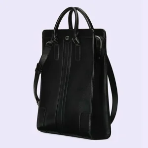 GUCCI-Einkaufstasche mit ineinandergreifendem G - Schwarzes Leder